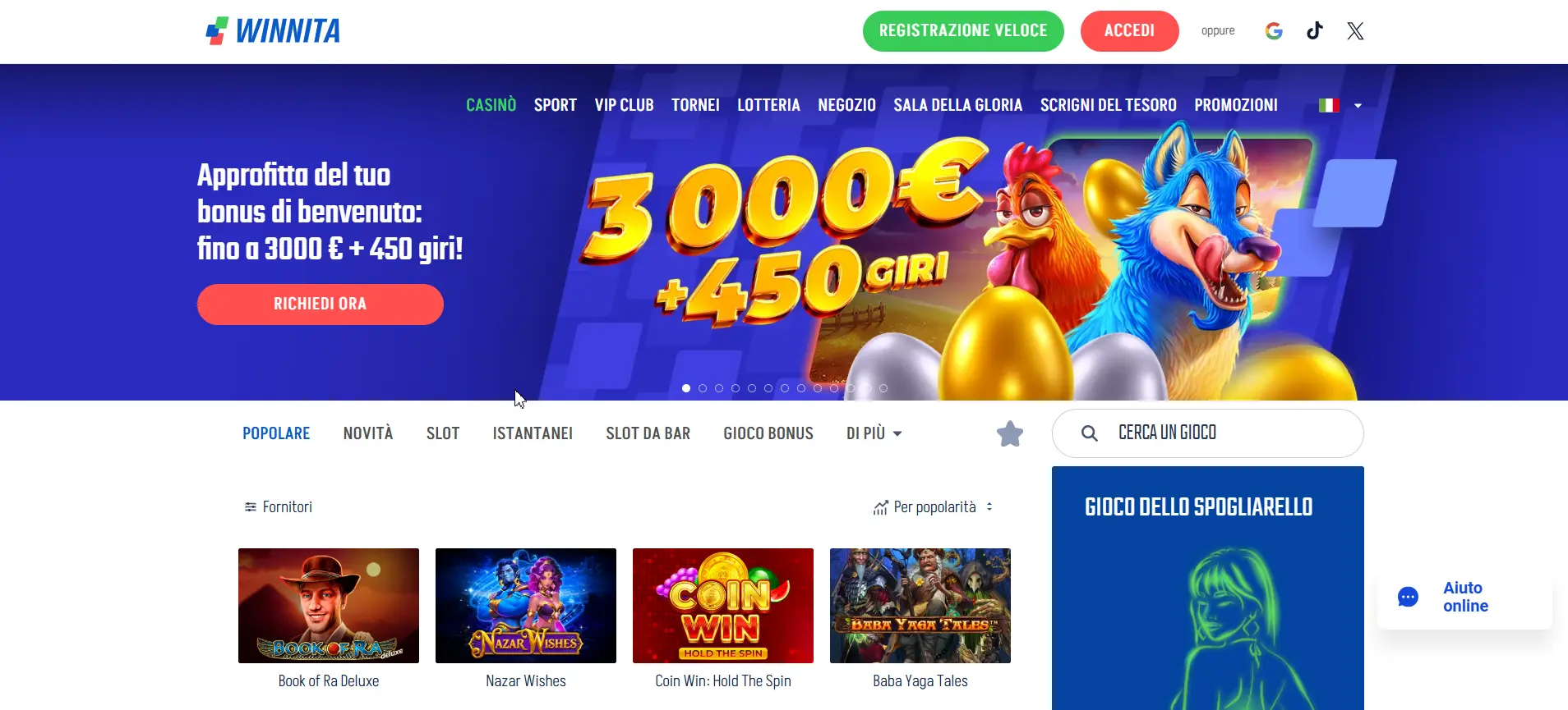 Winnita Casino non AAMS – screenshot lobby settembre 2026